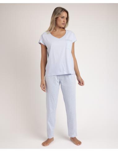 ADMAS CLASSIC Pijama Manga Caída Classic Blue Flowers para Mujer