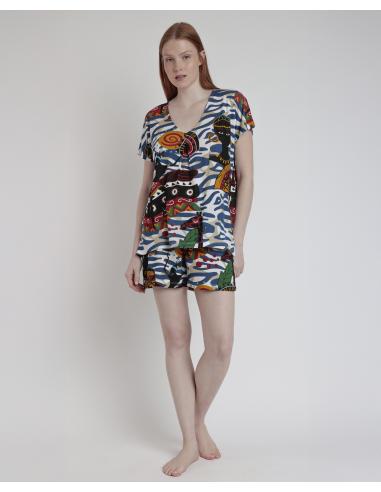 ADMAS LUXURY Pijama Manga Caída Luxury African para Mujer