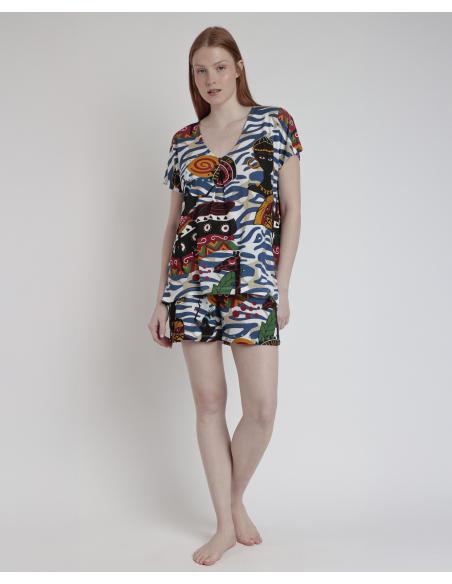 ADMAS LUXURY Pijama Manga Caída Luxury African para Mujer