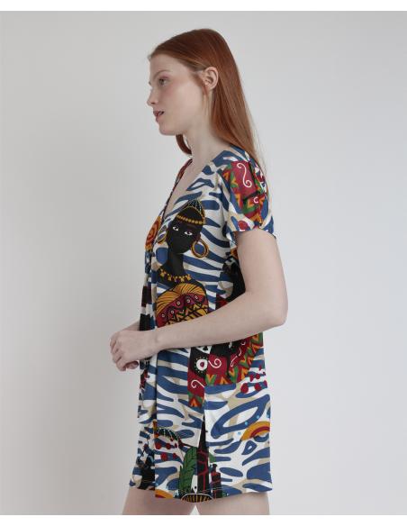 ADMAS LUXURY Pijama Manga Caída Luxury African para Mujer