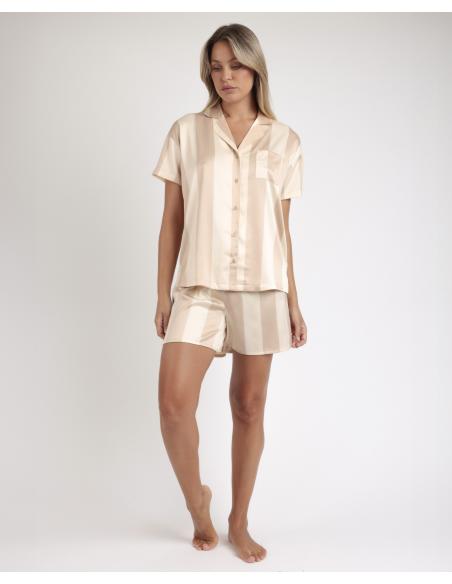 ADMAS CLASSIC Pijama Abierto Manga Corta Luxe Stripes para Mujer