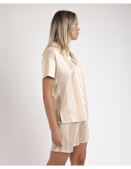 ADMAS CLASSIC Pijama Abierto Manga Corta Luxe Stripes para Mujer