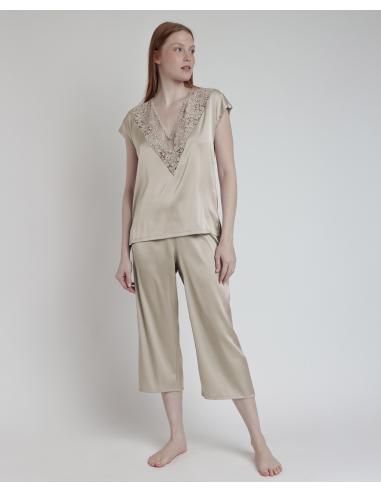 ADMAS CLASSIC Pijama Manga Caída Satin And Guipur para Mujer