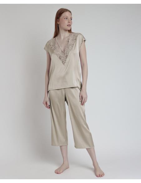ADMAS CLASSIC Pijama Manga Caída Satin And Guipur para Mujer