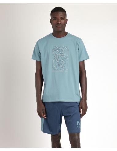 NEW PLAN Pijama Manga Corta Planet Blue para Hombre
