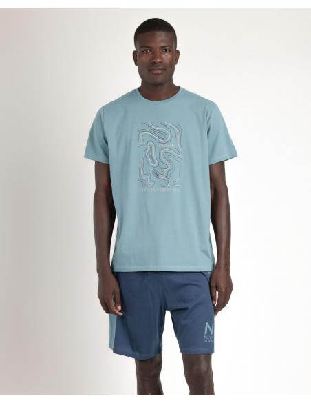 NEW PLAN Pijama Manga Corta Planet Blue para Hombre