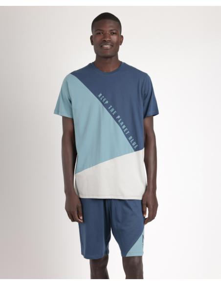 NEW PLAN Pijama Manga Corta Planet Blue para Hombre