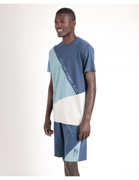 NEW PLAN Pijama Manga Corta Planet Blue para Hombre