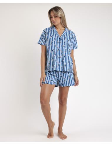 DISNEY Pijama Abierto Manga Corta Stitch Waves para Mujer