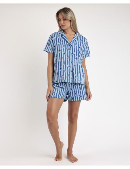 DISNEY Pijama Abierto Manga Corta Stitch Waves para Mujer