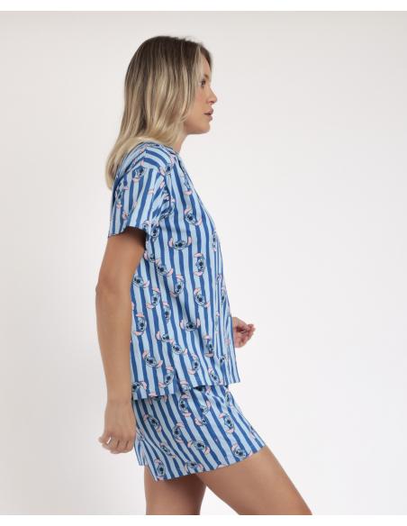 DISNEY Pijama Abierto Manga Corta Stitch Waves para Mujer