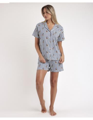 DISNEY Pijama Abierto Manga Corta Mickey Ny Summer para Mujer