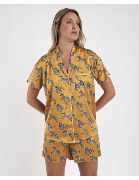 ADMAS LUXURY Pijama Abierto Manga Corta Zebra Gold para Mujer