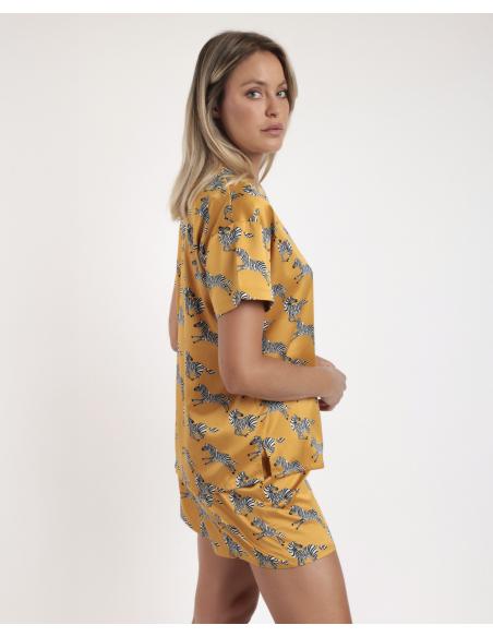 ADMAS LUXURY Pijama Abierto Manga Corta Zebra Gold para Mujer