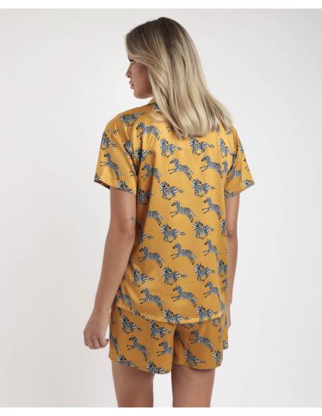 ADMAS LUXURY Pijama Abierto Manga Corta Zebra Gold para Mujer