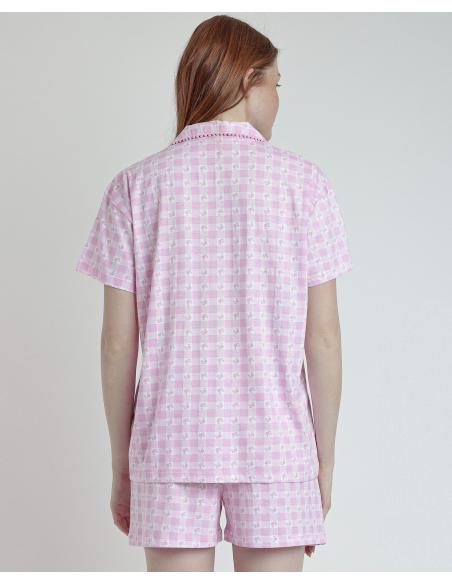 BARBIE Pijama Abierto Manga Corta Vichy World para Mujer