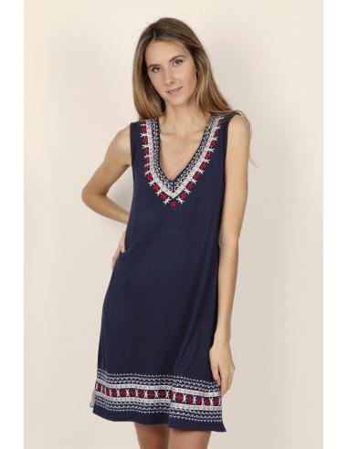 ADMAS Vestido Playa Tirantes Navy Tribal para Mujer