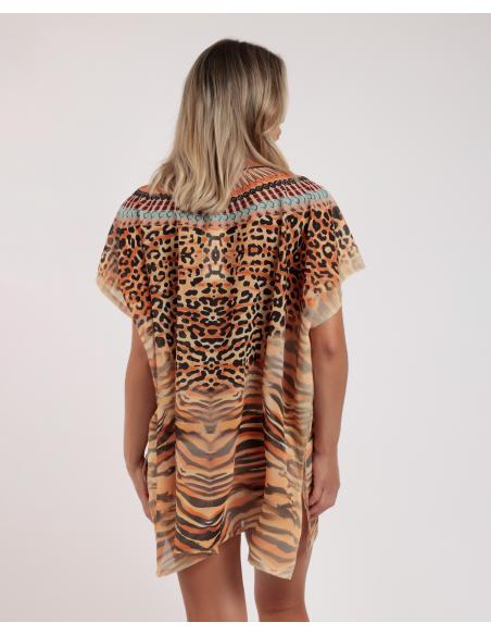 ADMAS Vestido Kaftan Manga Corta Safari para Mujer