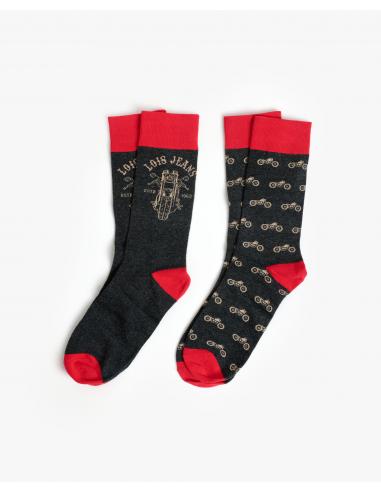 LOIS Calcetín Moto Xmas para Hombre, (Pack 2 pares / Caja de 12 packs)