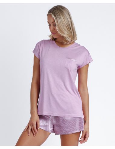 ADMAS GARDEN Pijama Manga Corta Satin ZigZag para Mujer