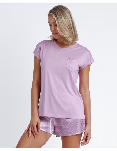 ADMAS GARDEN Pijama Manga Corta Satin ZigZag para Mujer