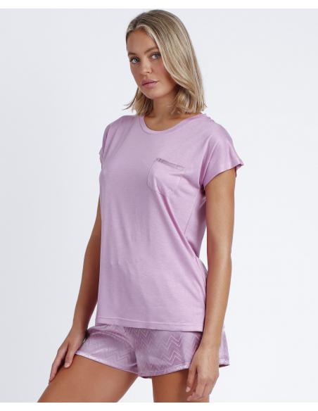 ADMAS GARDEN Pijama Manga Corta Satin ZigZag para Mujer