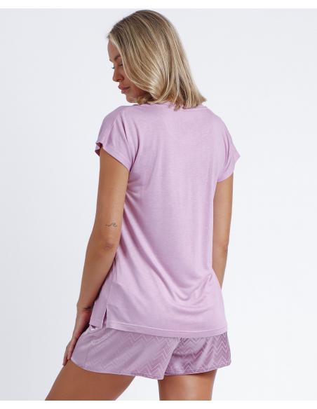 ADMAS GARDEN Pijama Manga Corta Satin ZigZag para Mujer