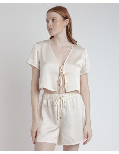ADMAS LUXURY Pijama Abierto Lazos Manga Corta Generals para Mujer