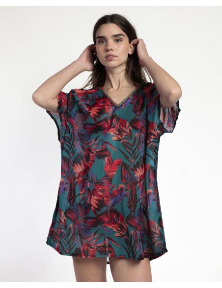 ADMAS Vestido Kaftan Manga Corta Tropical Ocean para Mujer