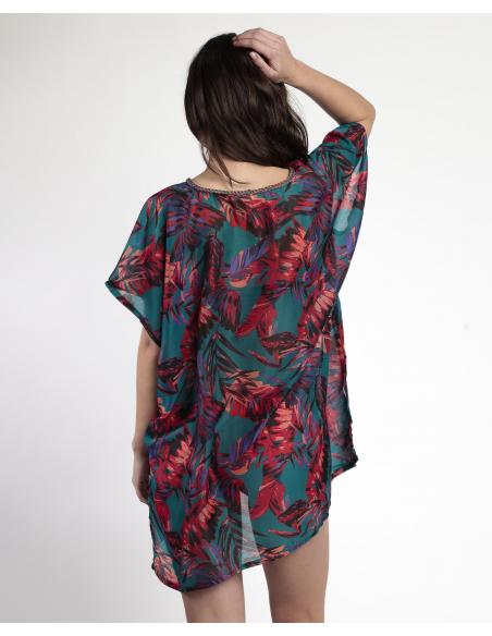 ADMAS Vestido Kaftan Manga Corta Tropical Ocean para Mujer