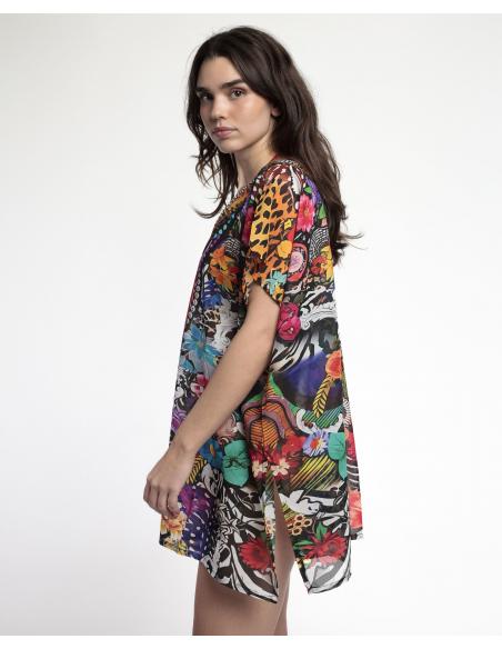 ADMAS Vestido Kaftan Manga Corta Tropical para Mujer