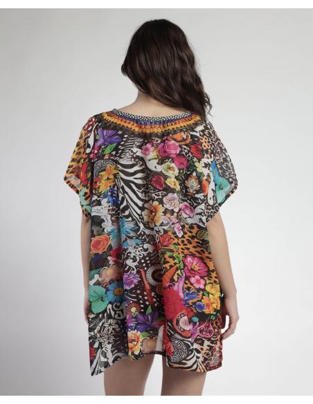 ADMAS Vestido Kaftan Manga Corta Tropical para Mujer